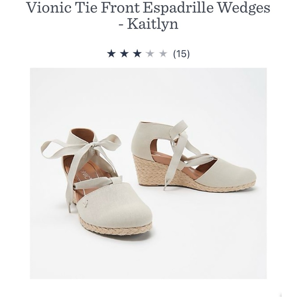 Vionic Tie front espadrille wedges -Kaitlyn size 7, color oat